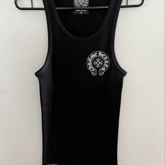 Chrome Hearts Tops - Chrome Hearts Black Ribbed Tank with White Logo. S